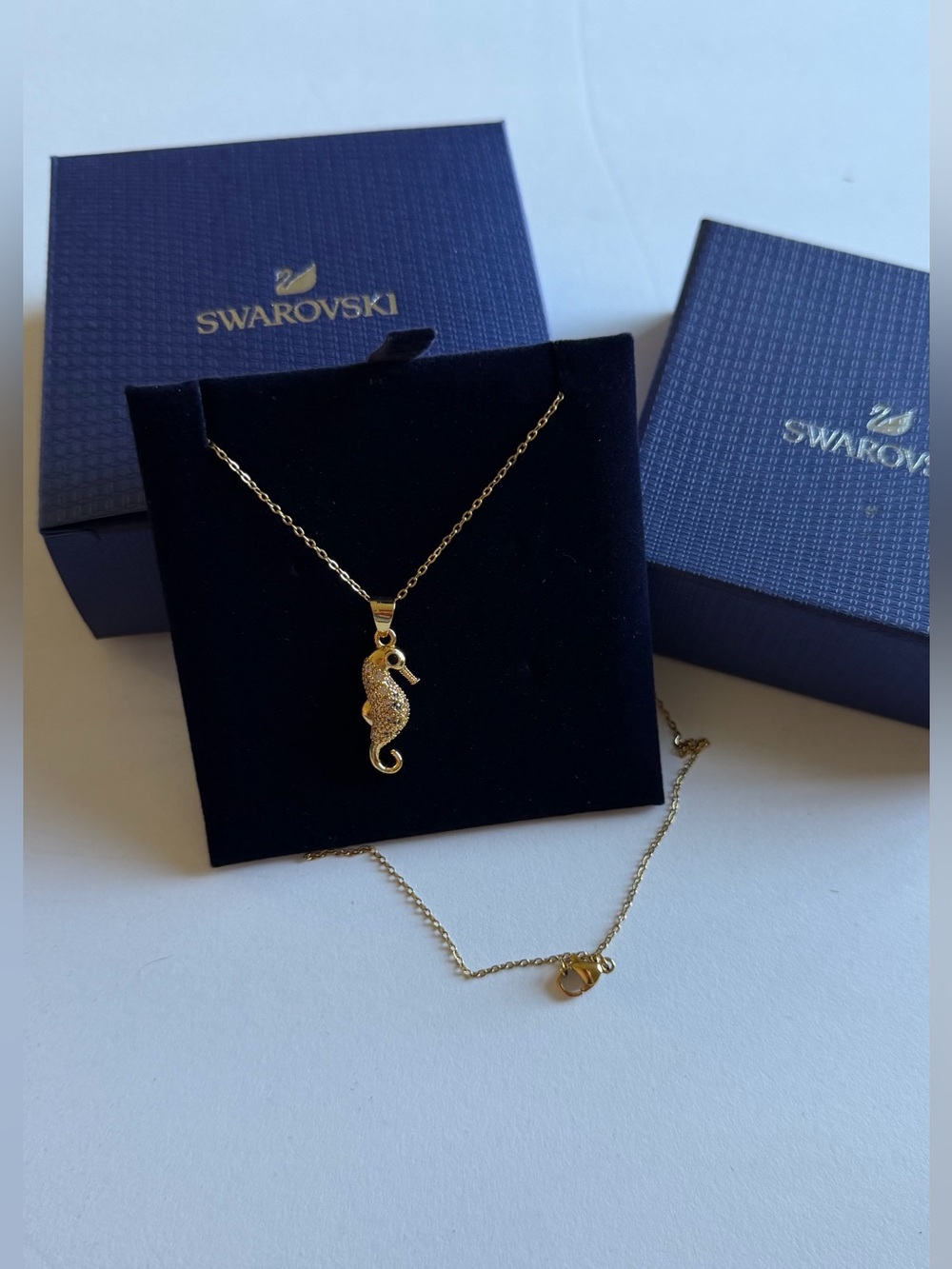 Swarovski Gold Seahorse Crystal Pendant Necklace